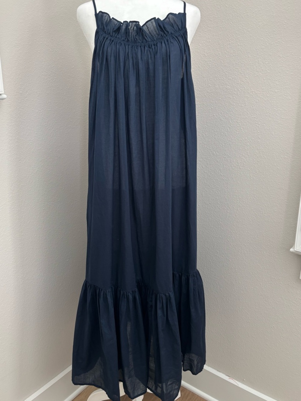 J. Crew Navy Ruffle-Hem Maxi Beach  Dress with Spaghetti Straps